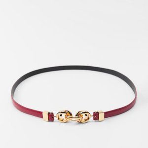 BNWT ZARA THIN LEATHER BELT RED WITH GOLD METAL BUCKLE CLOSURE SIZE 30